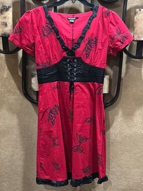 Dead Threads Dress Red Butterfly Skulls. SZ Large